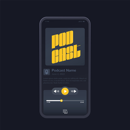 podcast app and player, mobile ui design, interface with phone mockup