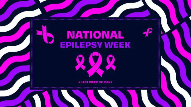 Vector illustration of National Epilepsy Week purple background with ribbons and typography inside Box. Last Week of May is observed as Epilepsy awareness, backdrop design