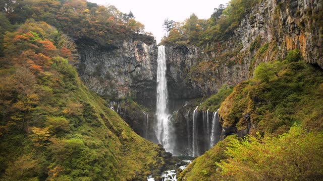 Kegon waterfall near Chuzenji. Beautifully colored Japanese nature in autumn.