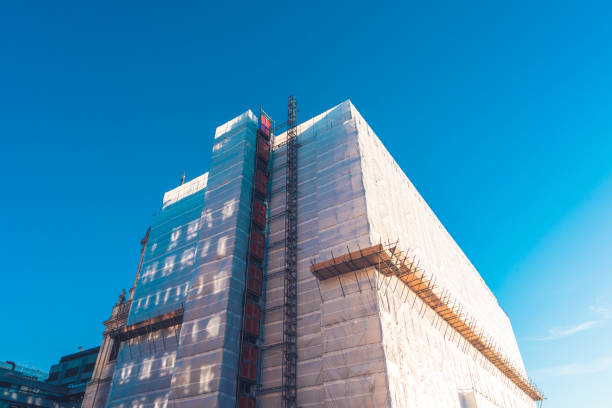 Scaffolding on an apartment building construction site
