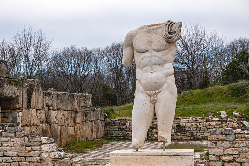 Afrodisias, Aydın, Turkey-February 25, 2024: Amazing pieces from Afrodisias open air museum,  named after Aphrodite, the Greek goddess of love in Aydın, Turkey