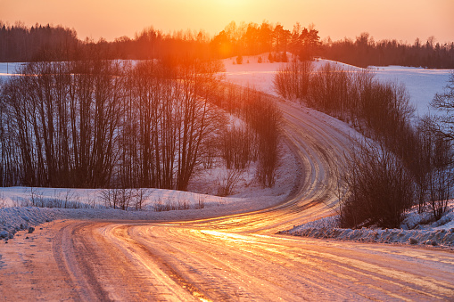 Country road in winter in Vidzeme region, Latvia