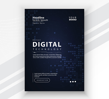 Poster brochure cover banner presentation layout template, Technology digital futuristic internet network connection blue background, Abstract cyber future tech communication, Ai big data science post