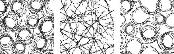 Vector illustration of Barbed wire twisted curve seamless pattern, black and white vector background paper,wallpaper, textile