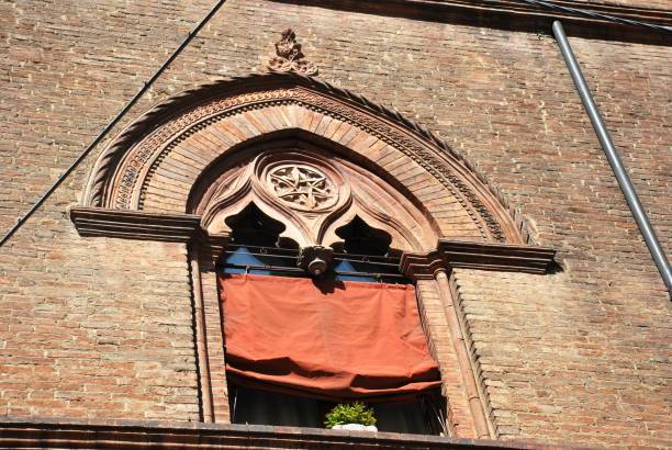 window in a historic building in bologna - bologna italy medieval palace imagens e fotografias de stock