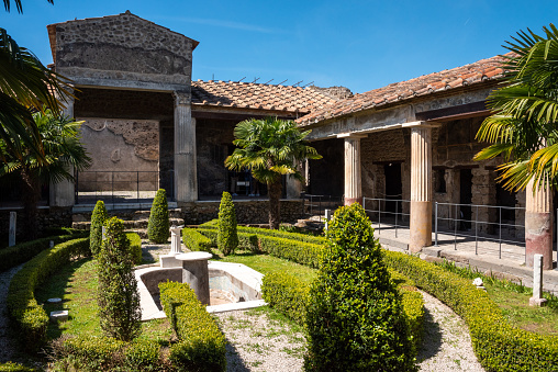 Yard in a typical Roman villa of the ancient Pompeii, Southern Italy