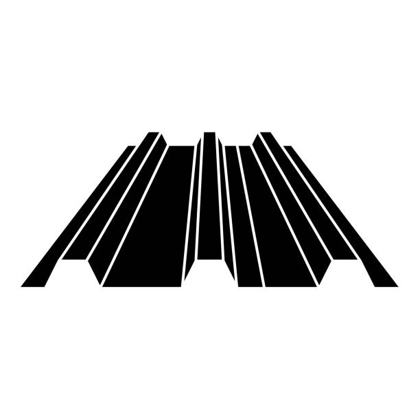 Roof metal rooftop steel profile sheets roofing concept ribbed corrugated metallic panel siding tile icon black color vector illustration image flat style Roof metal rooftop steel profile sheets roofing concept ribbed corrugated metallic panel siding tile icon black color vector illustration image flat style simple corrugated roofing stock illustrations