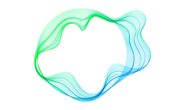 Vector illustration of Wavy transparent round green blue wave on white background, design element