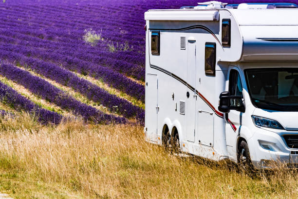 istock Caravan camping at lavender field, France 2058748156