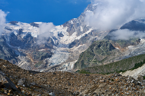 A glacier moraine on the italian side of Monte Rosa. Pennine Alps. Anzasca Valley. Macugnaga Municipality. Piedmont. Italy.