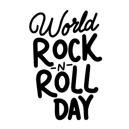 World Rock n Roll Day text banner. Hand drawn vector art.
