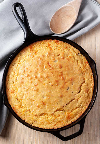 Southwest cheesy buttermilk cornbread with green chilies.