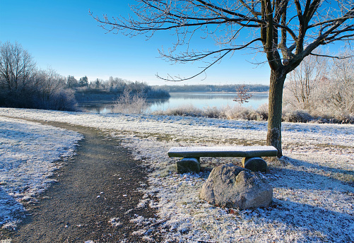 Drochow Lake in Lusatian Lake District in winter, Germany