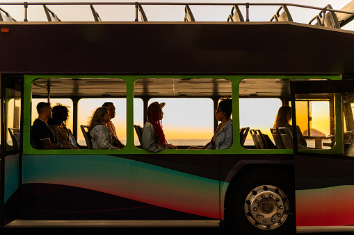 Tourists on tour bus