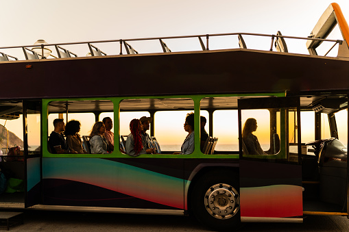 Tourists on tour bus
