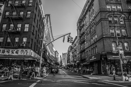 Busy street in Manhattan's China town, USA