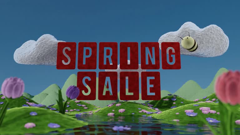 Spring animated 3d modeled scene with Spring Sale message