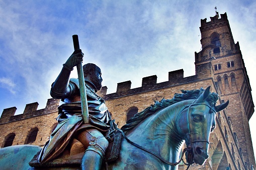 January 20th 2024, Florence, Italy, The statue of Cosimo de Medici, Piazza della Signoria, Florence, Tuscany, Italy