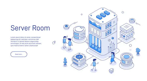 Vector illustration of it is an isometric illustration of a server room