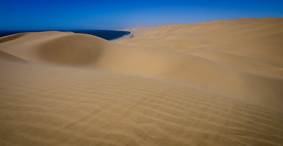 Namib desert dunes meeting the ocean