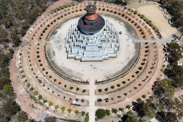 aerial view of The Great Stupa of Universal Compassion is a Buddhist monument near Bendigo in central Victoria. Australia. The largest Buddhist stupa in the Western world.