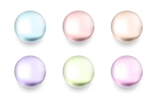 Vector illustration of Set of multicolored pearls, spherical jewel gems, vector illustration.