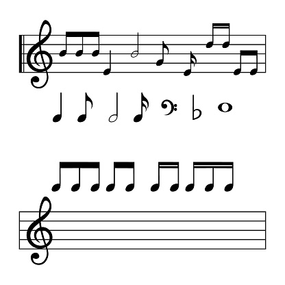 Set of music notes and symbols, isolated vector illustration.