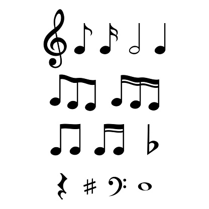 Set of music notes and symbols, isolated vector illustration.