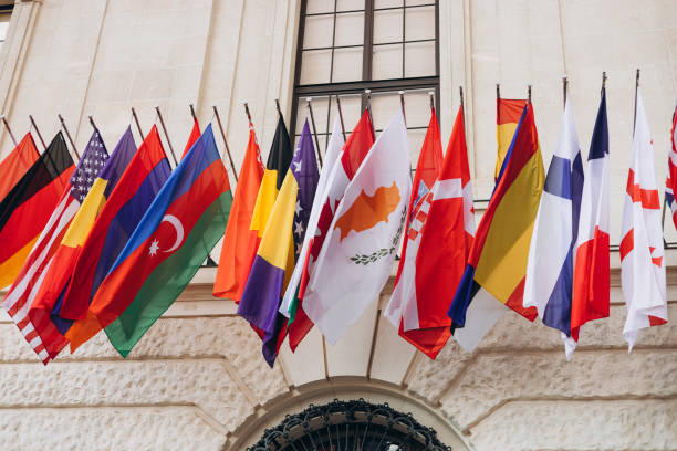 istock National flags of various countries flying in the wind. Colorful flags from different countries. Flags Organization for Security and Co-operation in Europe 2058950156