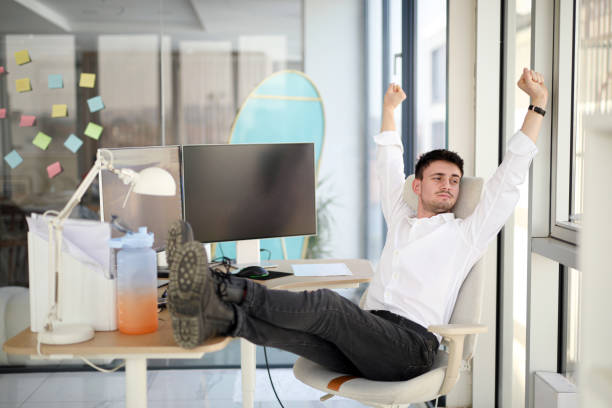 A tired man at his workplace.