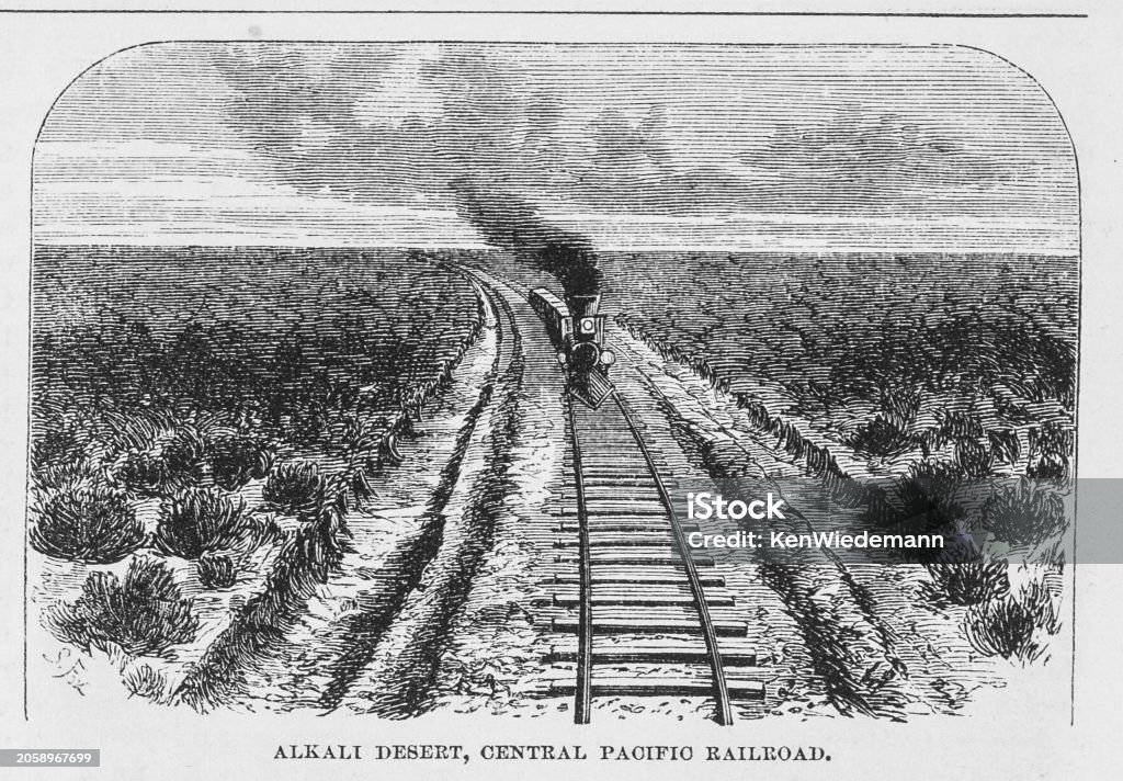 1872 Train Alkali Desert Central Pacific Railroad Stock Illustration - Download ...