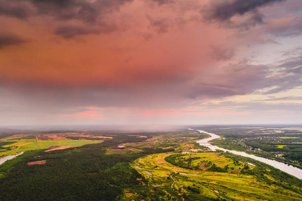 istock Sunset sky drone photography. Sustainability. Evening landscape 2058983055