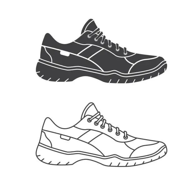 Vector illustration of Running sport shoes line and silhouette icon. Vector illustration. Sneakers for training, running