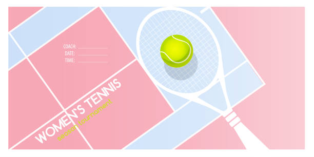 женская концепция спорта и победы в плоском стиле. спортивный теннисный мяч на теннисном корте на цветном фоне. стильный векторный баннер с - golf women pink ball stock illustrations