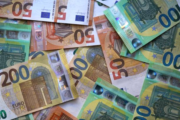 istock Different large Euro banknotes seen from above 2059013619