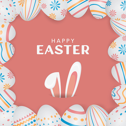 Easter poster with bunny ears. Vector illustration