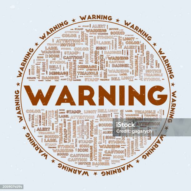 Word Warning Icon Warning Round Badge Text Warning With Keywords Word Clouds And Circular ...