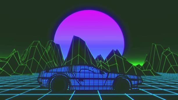 istock Retro-futuristic 80s style sci-Fi car background. 3d illustration 2059135002