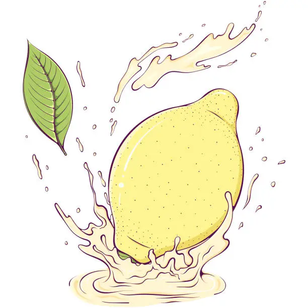 Vector illustration of Whole lemon with splash color