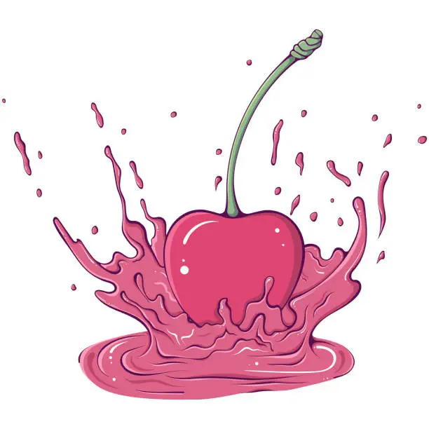 Vector illustration of Whole cherry with splash color