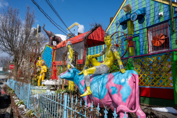 Baltimore, USA - February 17, 2024. Decorative statues outside Papermoon Diner on W 29th Street in Baltimore, Maryland, USA