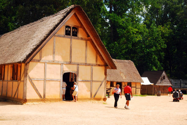Jamestown, VA, USA August 2, 2012 Tourist enjoy waling around the recreated Colonial Settlement in Jamestown, Virginia