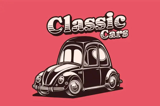 Vector illustration of Vintage Classic Car Illustration. Retro Car With silhouette Style. Transportation Illustration Design