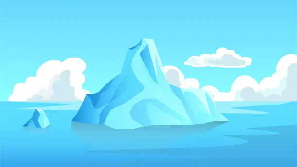 Vector illustration of Lonely island of ice in the middle of the ocean.