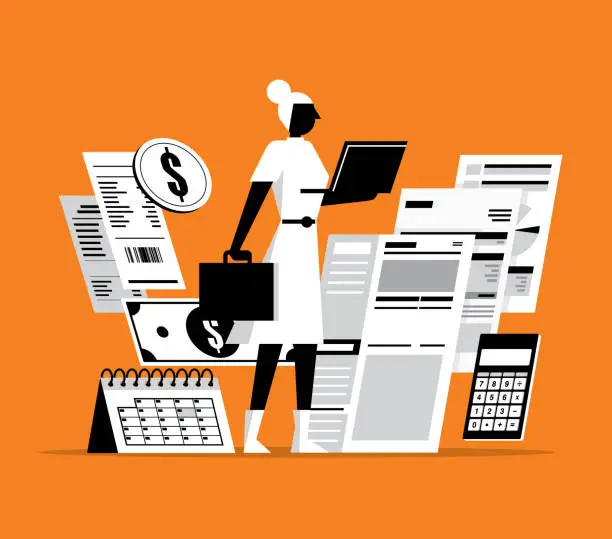 Vector illustration of Online tax - Businesswoman