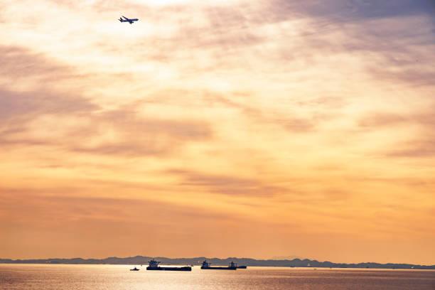 Sunset scenery seen from an artificial island on the sea
