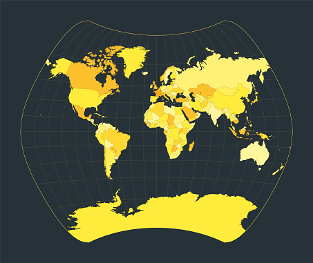 World Map. Larrivee projection. Futuristic world illustration for your infographic. Bright yellow country colors. Stylish vector illustration.