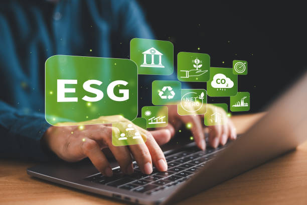 istock ESG environment social governance concept. Man use computer analyze ESG icon. Green environmental business finance strategy concept. ECO corporate company report, sustainable business investment 2059452200