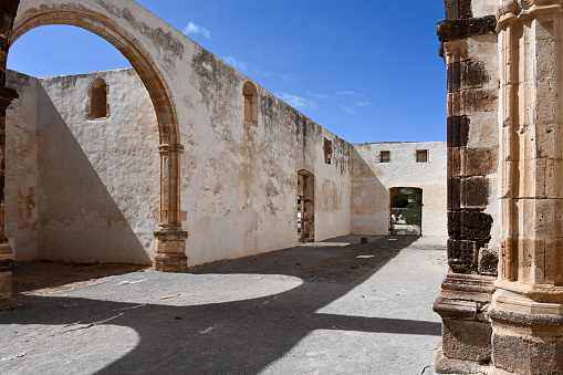 Betancuria, Fuerteventura, Spain, February 27, 2024 - The ruins of the former Franciscan monastery Convento de San Buenaventura in Betancuria, Fuerteventura.