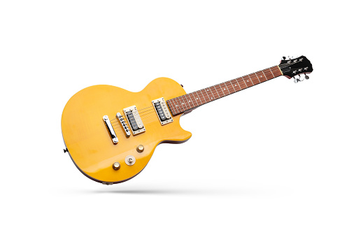 A yellow electric cuitar isolated on whithe background and clipping path